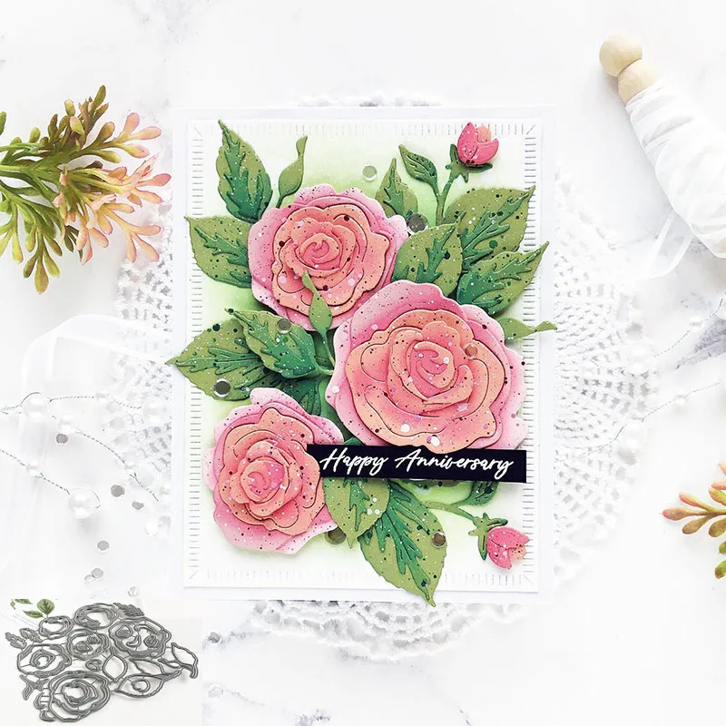 Layred Botanic Rose Flower Floral Christmas Birthday die Card and scrapbook Dec Metal cutting die Clear stamp