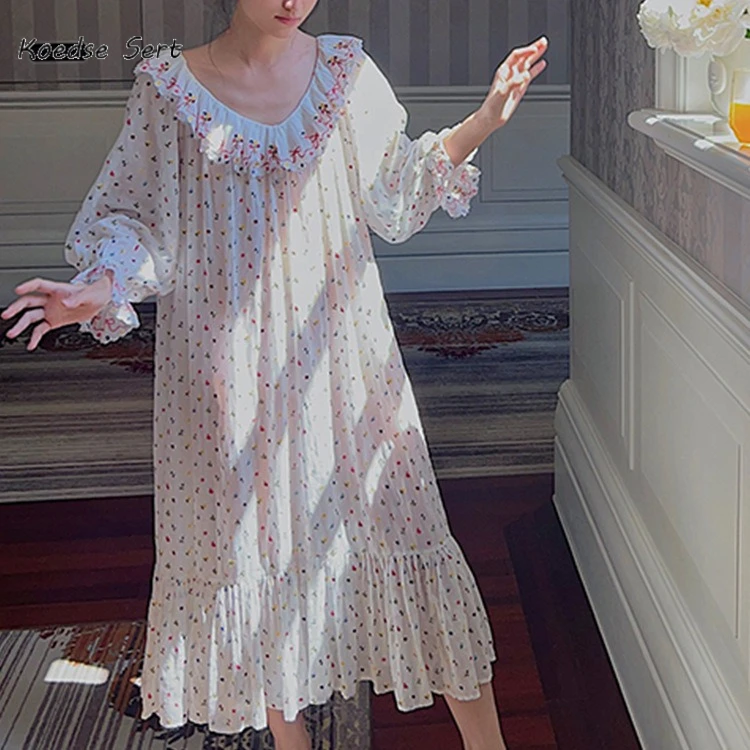 

Stereo Stickerei ночная рубашка милая ночная рубашка для девочек домашняя одежда ночная рубашка с длинными рукавами интимное белье мягкая атласная одежда для сна