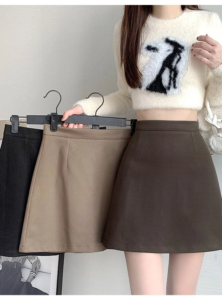 

Autumn Winter Womens Woolen Skirt 2025 New Korean Style High Waist Bodycon Mini Skirts Ladies College Style Zipper A-Line Faldas