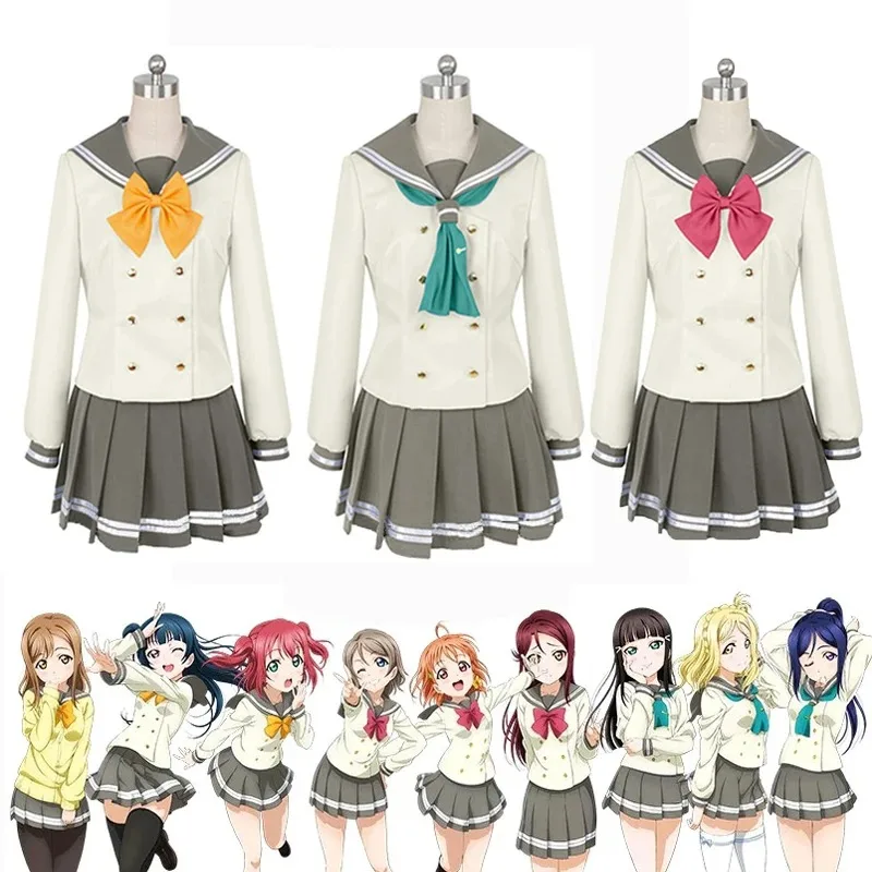 ¡Anime LoveLive! ¡¡Sol!! Aqours-Disfraces de Cosplay de invierno, uniforme de escuela secundaria Uranohoshi, Takami Chika Watanabe You, traje de marinero