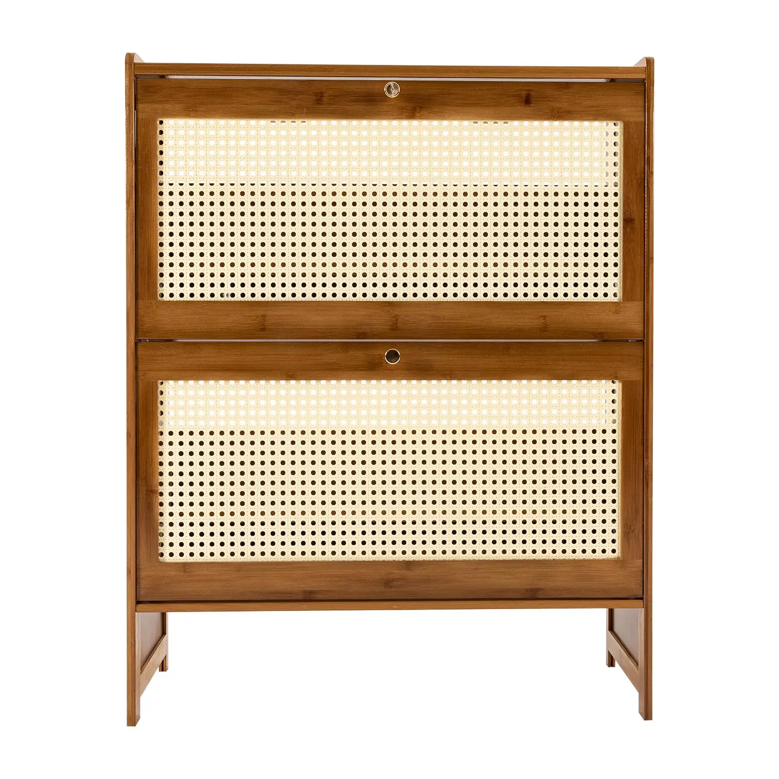 

Bamboo Shoe Rack Organizer with 2 Breathable Flip Drawers Free Standing Shoe Storage Cabinet for Closet, Hallway, Entryway, Be