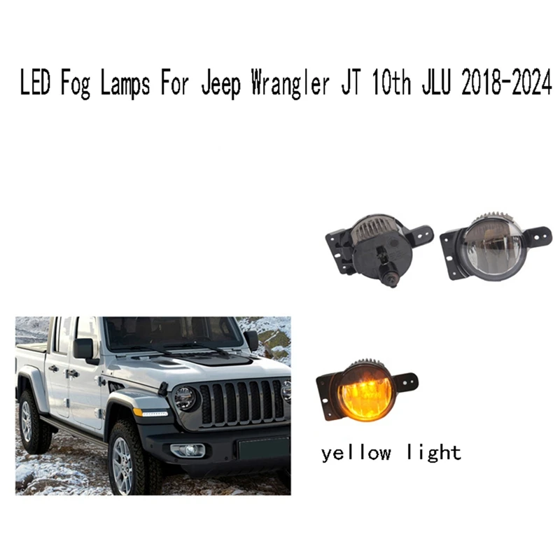 

1Pair Yellow Light LED Fog Lamps For Jeep Wrangler JT 10Th JLU 2018-2024 Daytime Running Lights Front Bumper Headlights