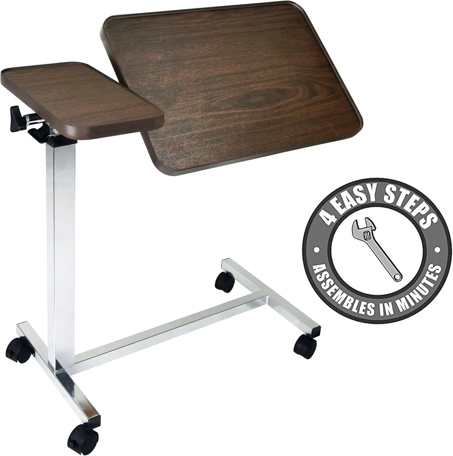 

Pneumatic Adjustable Tilt Overbed Bedside Table with Wheels for Hospital Home Use