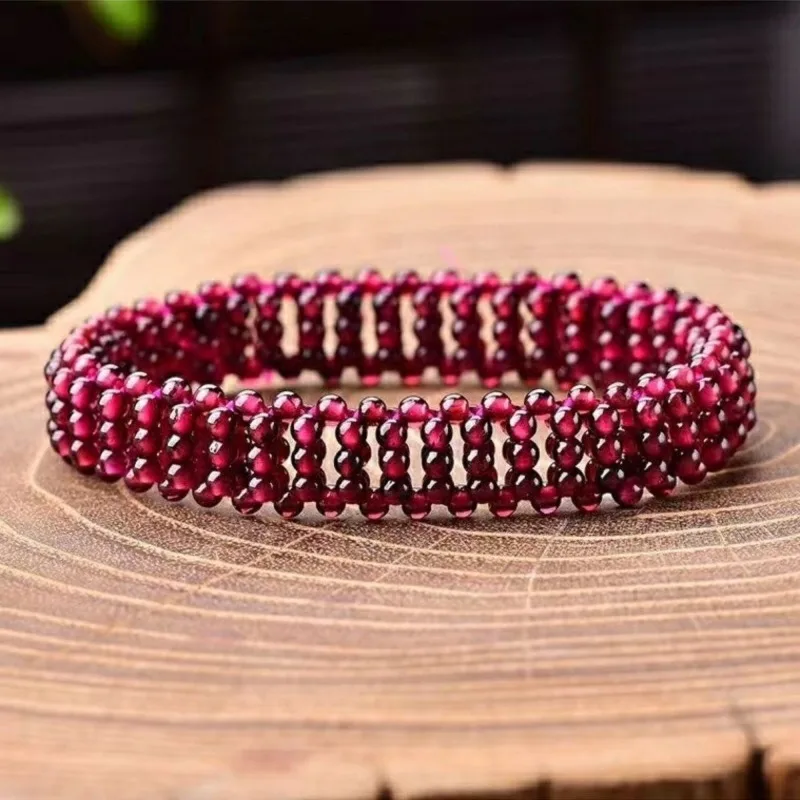 Deep Burgundy Garnet Hand-woven Bracelet Women\'s