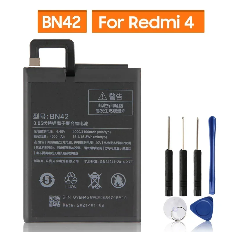 

Replacement Battery BN42 For Xiaomi Redmi 4 Hongmi4 Redrice 4 Standard Version Rechargeable Phone Battery 4000mAh