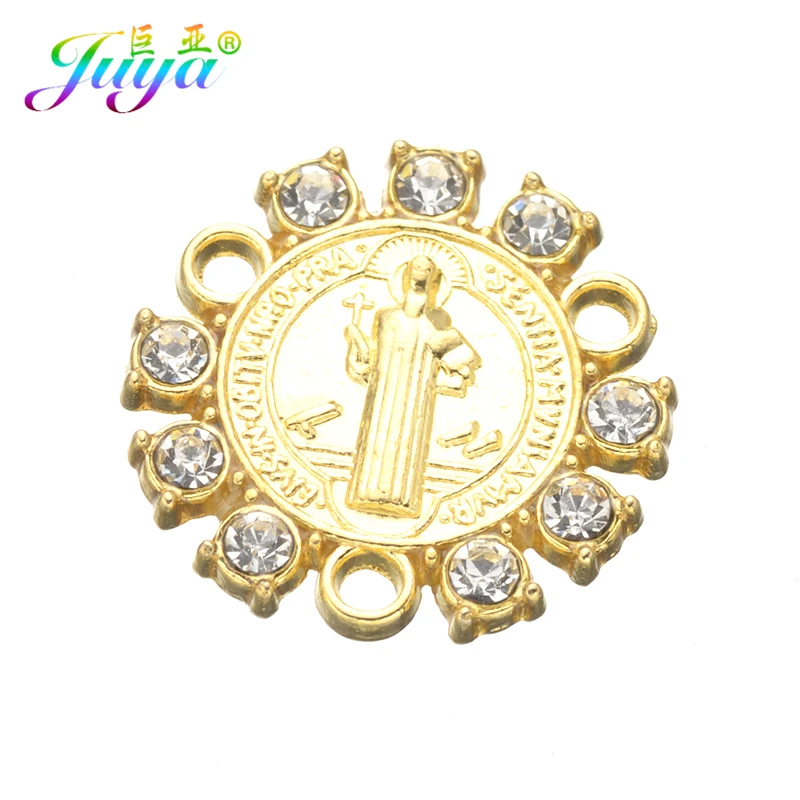 Juya Religious Jewelry Supplies 10Pcs/Lot Cz Rhinestones Christian Jesus Charm Connectors Accessories For DIY Jewelry Making