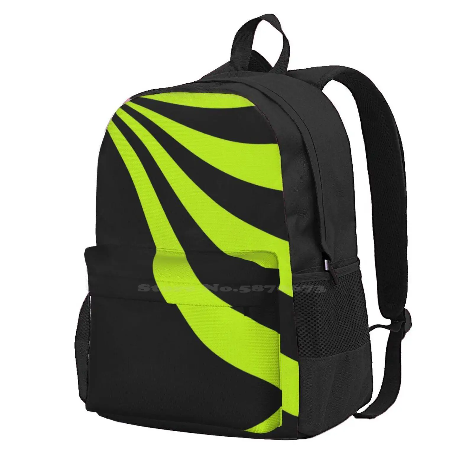 Mochila escolar Lime Wave, bolsa de moda, verde lima, curvas de ondas estéticas, fondo negro, diseño Simple Laec Chic, gran oferta