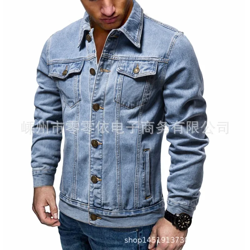 Jaquetas masculinas denim casacos jaqueta único breasted turn down collar manga cheia casual fino ajuste simples outono inverno casaco 2024