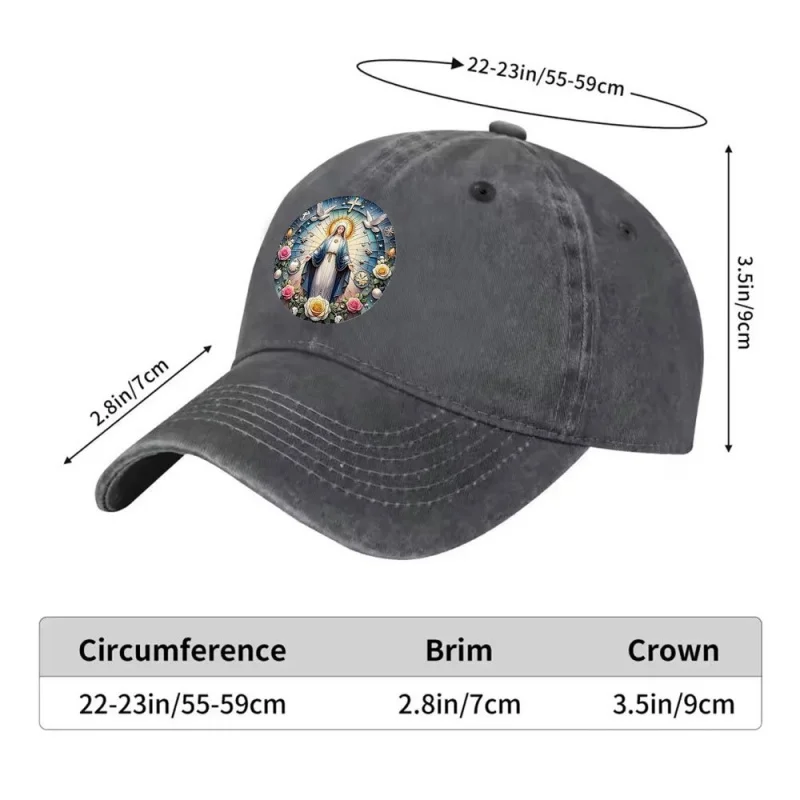 Virgin Mary Baseball Cap Unisex Adjustable Buckle Lightweight Breathable Washed Cap for Women Men Daily Wear Travel Gift