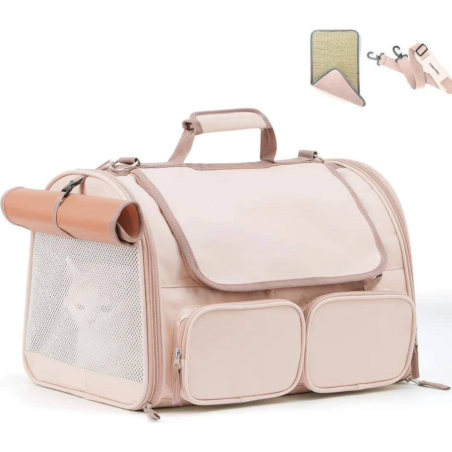 

Cat Carrier 4 Mesh Windows Small Dog Carrier 4 Storage Pockets Cat Travel Bag Under 15 lb Airline Approved Pet Carrier Rollable