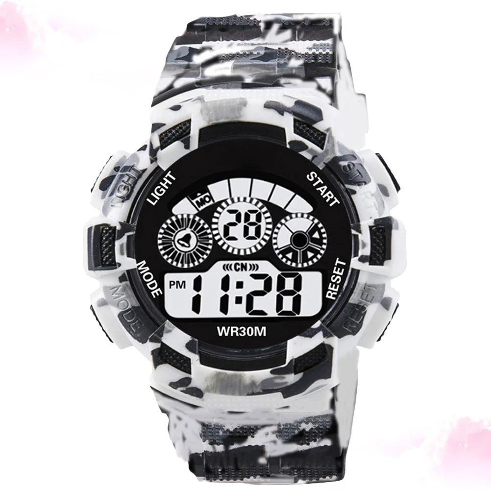 

Men'S Camouflage Digital Display Watch Waterproof Led Alarm Sports Wristwatch With Date Timer 30M Resistance (Light Grey)