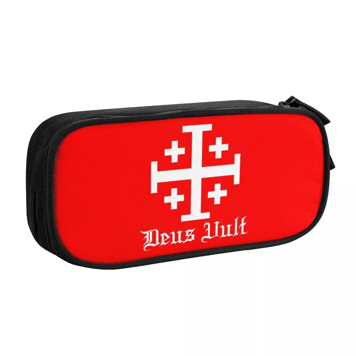 Cute Custom Medieval Vult Cross Pencil Cases for Boys Gilrs Knights Templar Cross Seal Large Storage Pen Box Bag Stationery