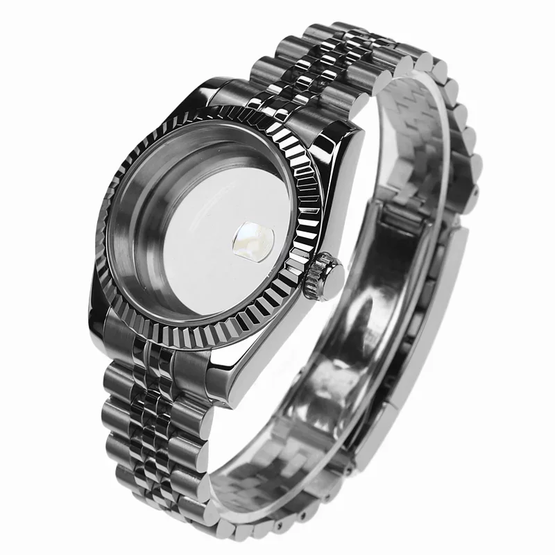 Gear Bezel Style 36mm NH35 Case Stainless Steel Strap Sapphire Crysta NH35 Watch Case Fit NH35/36 Mechanical Automatic Movement