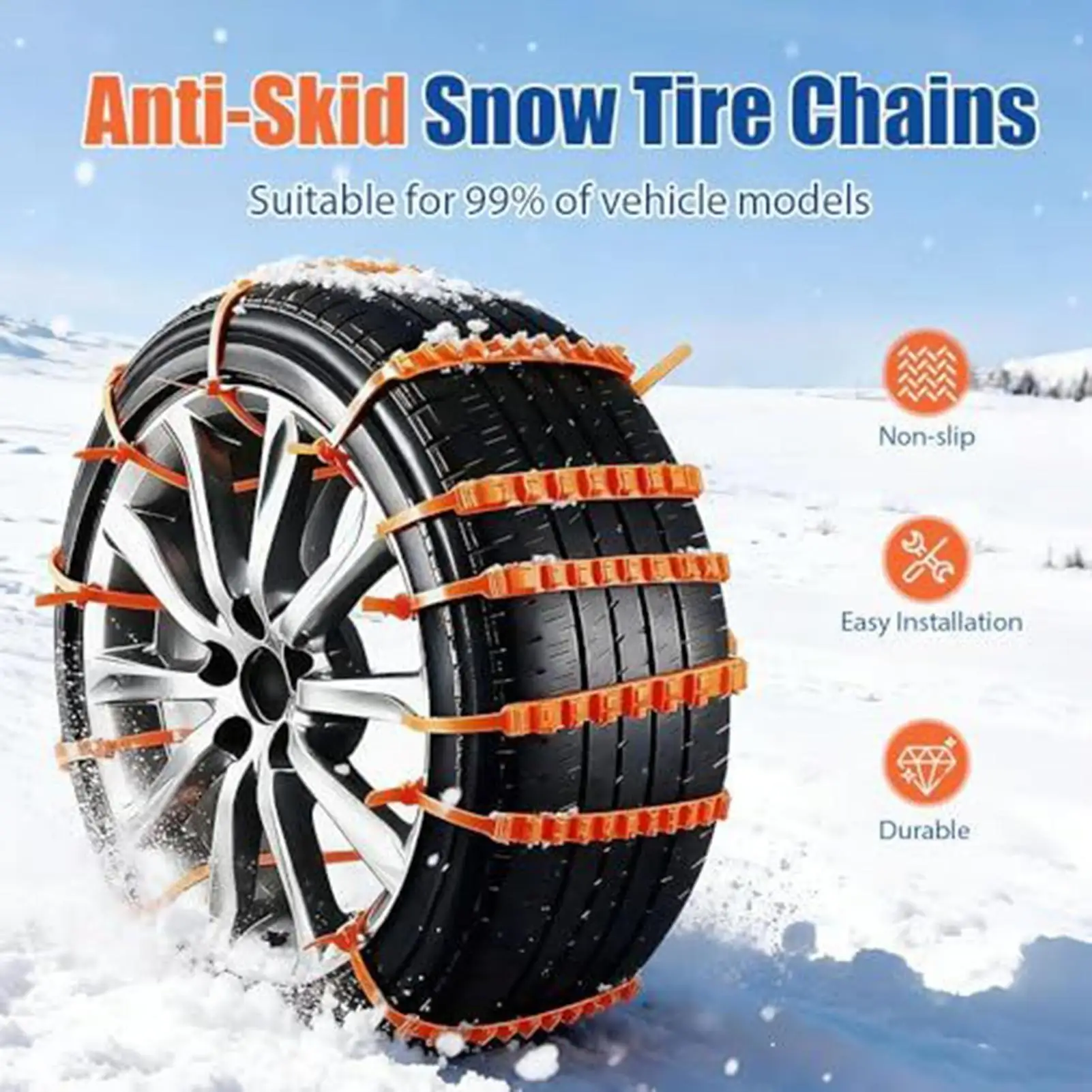 10PCS Car Tire Chains Winter Snow Anti-Skid Tyre Cable Ties Auto Outdoor Snow Tire Tyre Anti Skid Chain Emergency Accessories