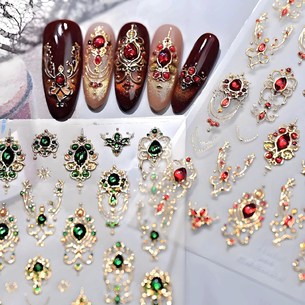 

Adhesive Backing Baroque Style 5D Embossed Gilded Nail Art Stickers Relief Charms Decals For Nails Decoration Manicure Supplies