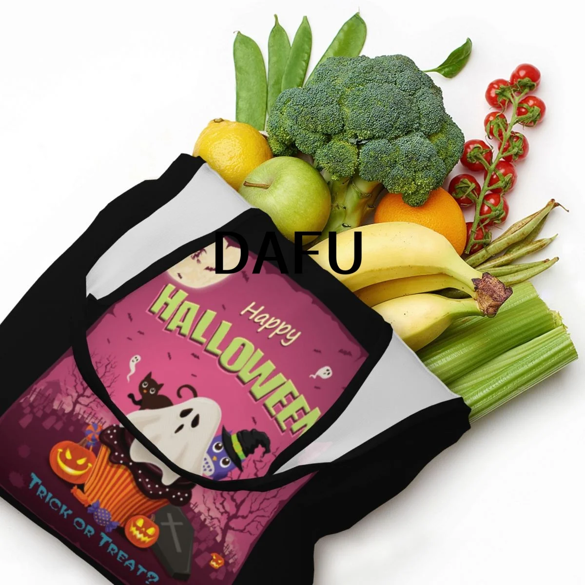 Happy Halloween Funny Halloween Print Cotton Tote Bag - Casual Commuter Shoulder Bag for Work Grocery Shopping Trick or Treat