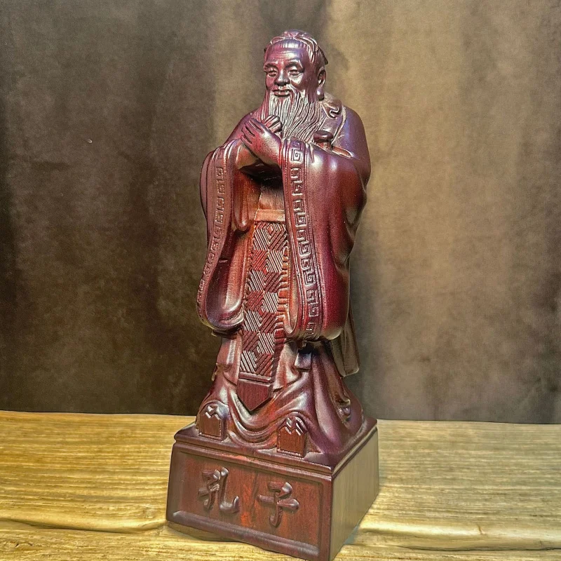 Ebony Carved Statue and His Son Solid Wood Carving Confucius Gift for Teacher's Day Student