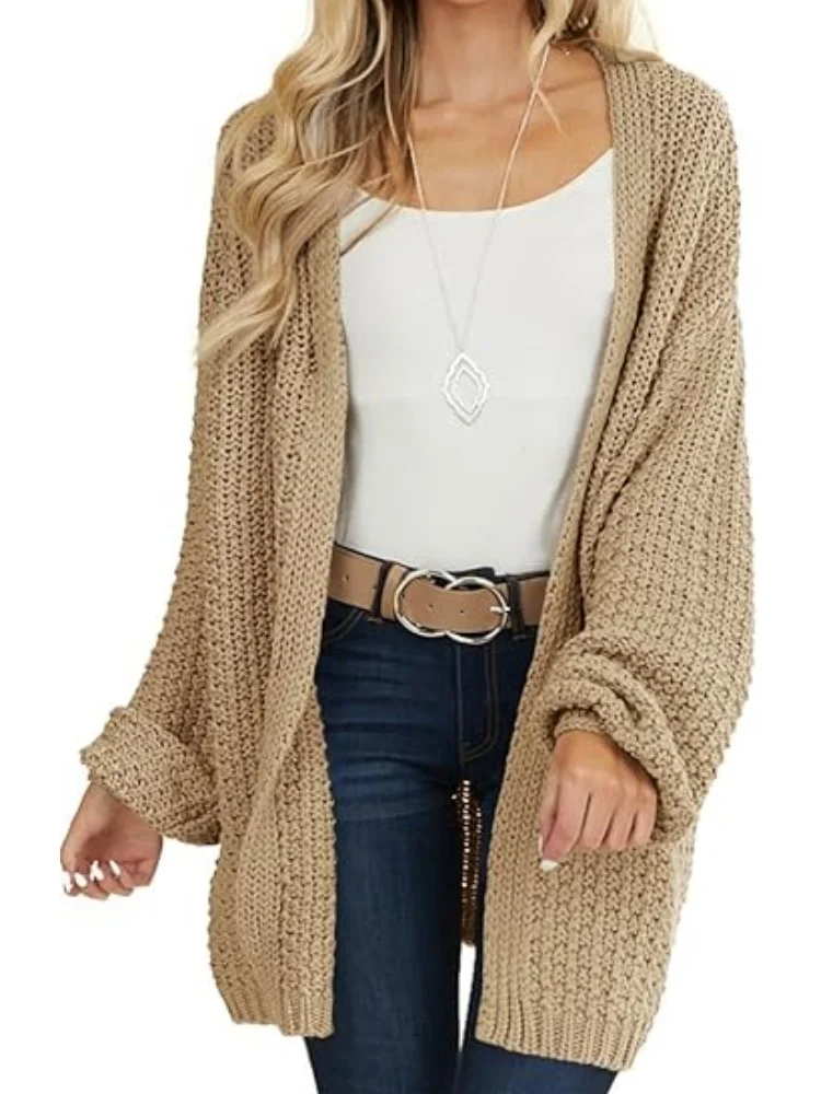 Solid Color Simple Oversized Cardigan Women Long Sleeve Open Front Chunky Knitted Sweater Tops Casual Loose Fit Soft Outerwears