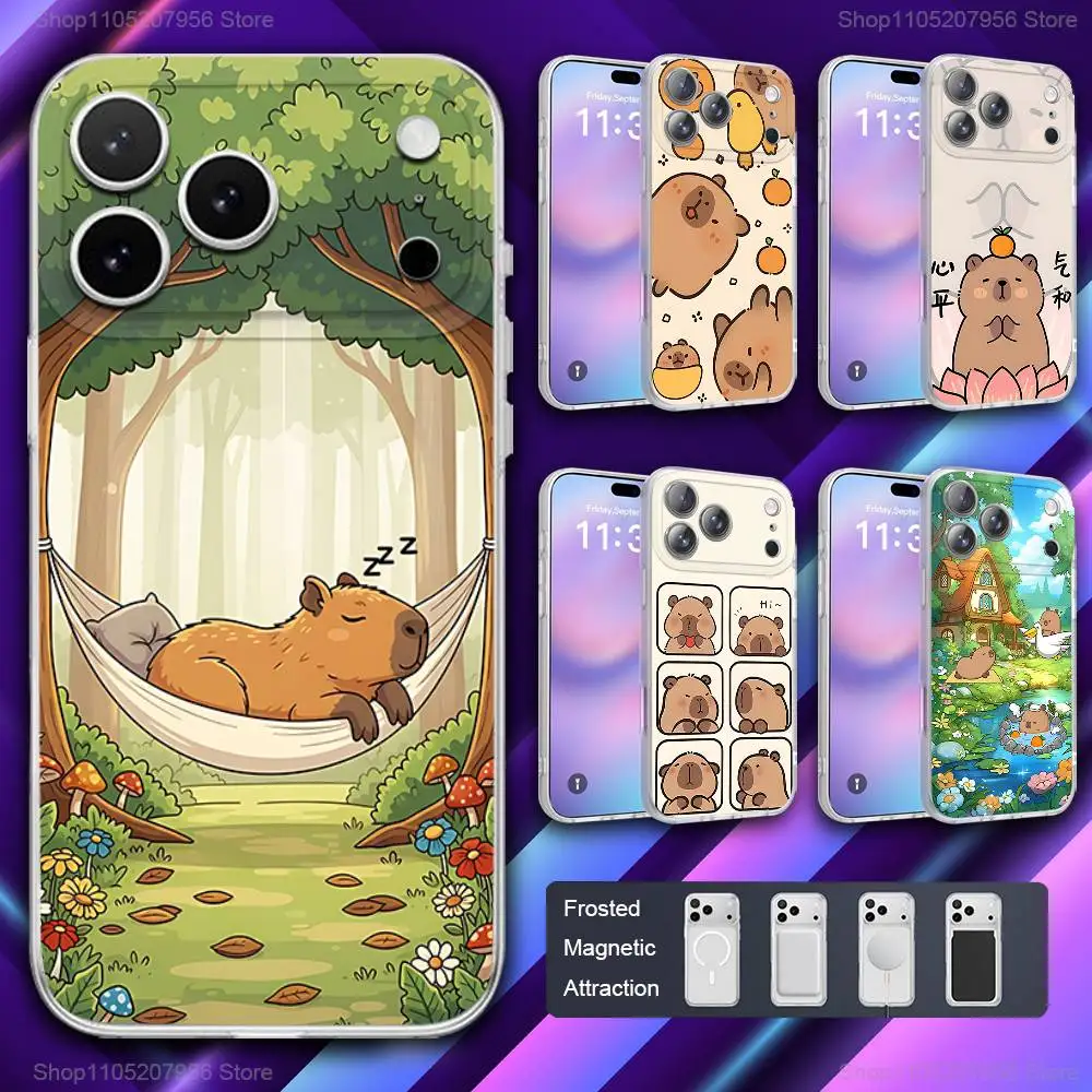 

Cartoon Capybara Cute Magnetic Frosted Cover Phone Case For iPhone 17,11,16,12,15,14,13,Pro,Plus,E,Max,Air,Mini