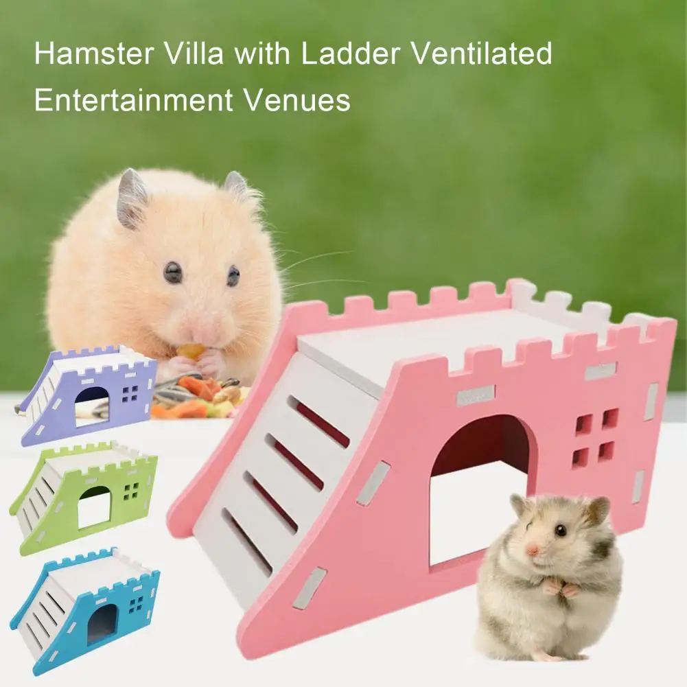 Hamster Villa Hideout House for Golden Bear Rat with Ladder Ventilated Entertainment Venues Small Animal