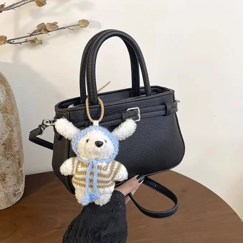 

Korean Style Small Square Bag With Lychee Pattern Belt Buckle Design Commute Handbag Women Shoulder Bag Casual Mini Crossbodybag