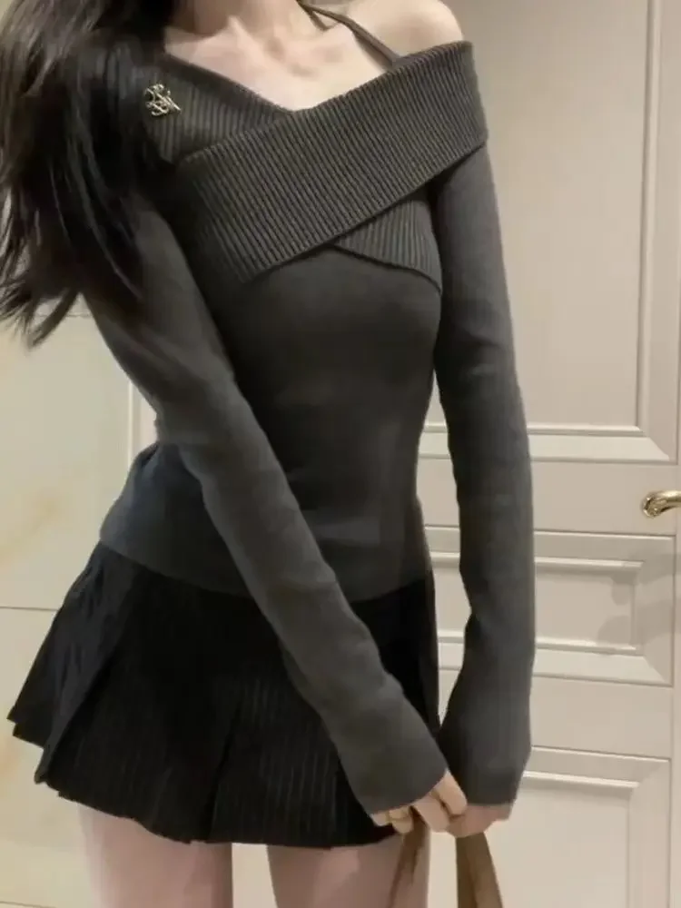 

New Slim Irregular Long Sleeves Off-shoulder Sweater For Women