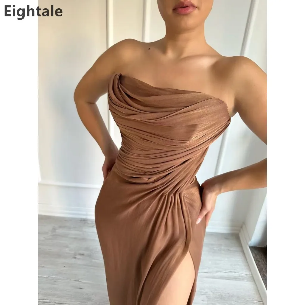 Suknia wieczorowa Eightale 2025, maxi, z brązowego szyfonu jedwabnego, bez ramiączek, na wesele, przyjęcie, bal, formalna, suknia na przyjęcie w Dubaju, szyta na miarę.