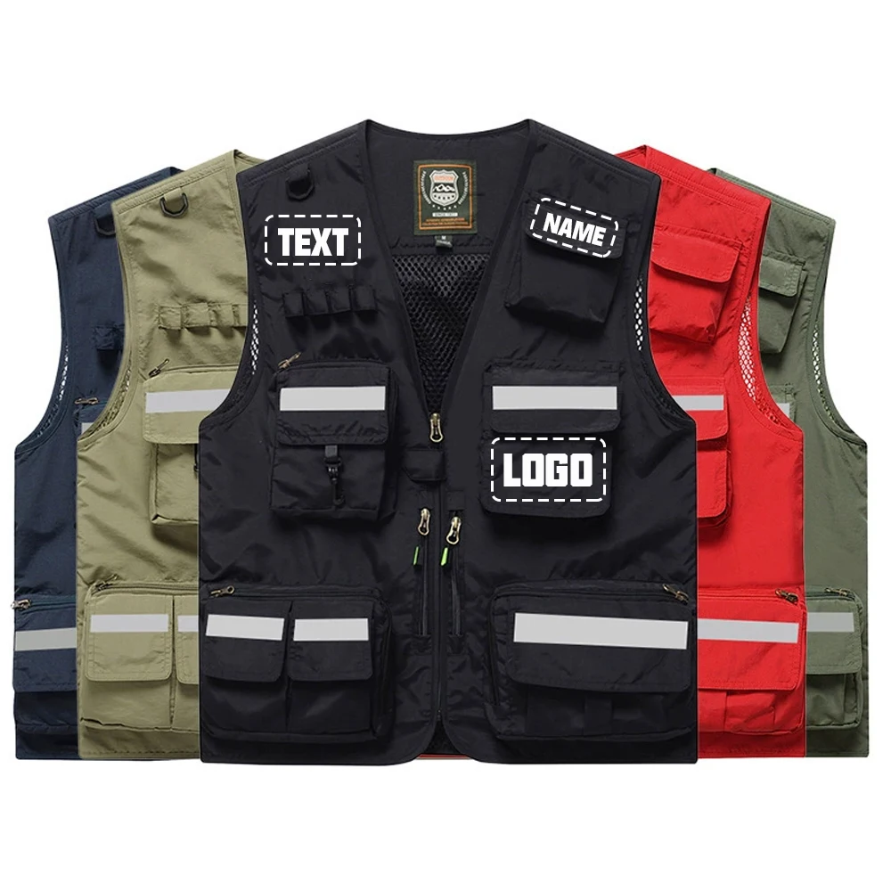 Custom Logo Workwear Vest for Men Women Photography Fishing Summer Breathable Multi Pockets Safety Vests Work Uniforms