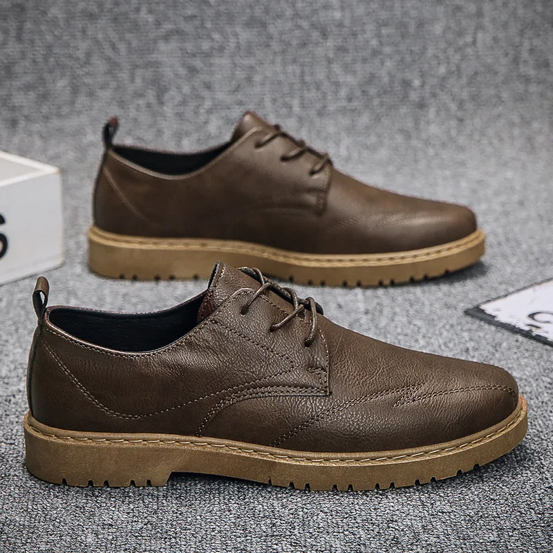 Autumn New Men Dress Shoes Brogue Casual Shoes Men Leather Shoes Work Boots Male Business Casual Sneakers