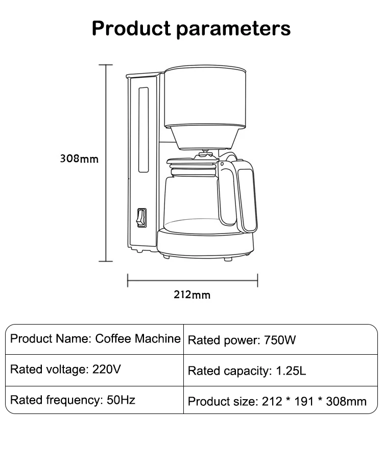 DMWD American Coffee Machine Automatic Drip Coffee Maker Teapot Insulated Coffee Brewing Machine Multifunctional Tea Maker 1.25L