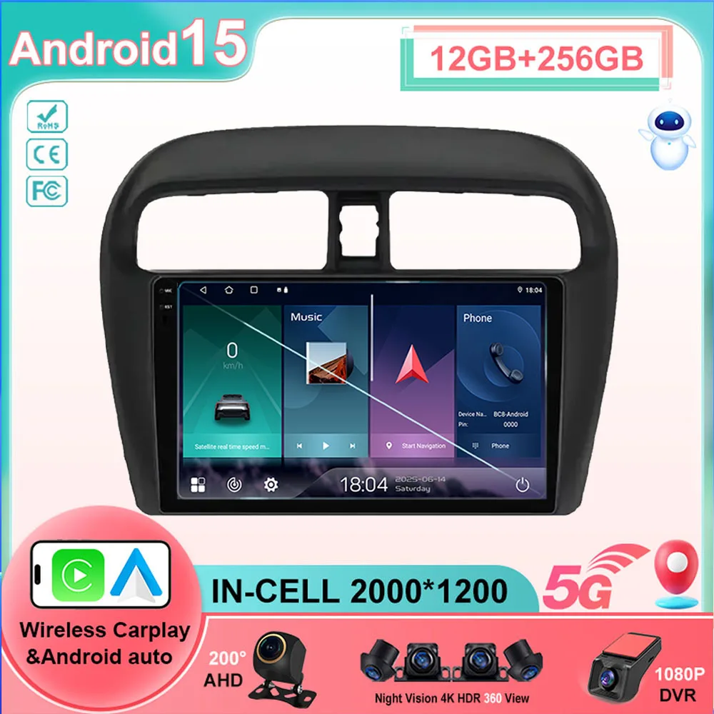 Android 15 Car Radio Multimidia For MITSUBISHI Mirage Spacestar Attrage 2012-2018 GPS Navigation Carplay Head Unit 2din 5G