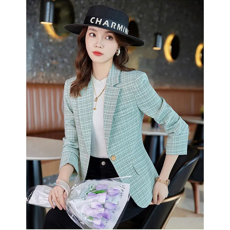 

Spring Autumn Suit Jacket Women's Middle-Aged 2025 Autumn New Blazer Coat Mother High-End Outwear Leisure Plaid Overcoat Ladies