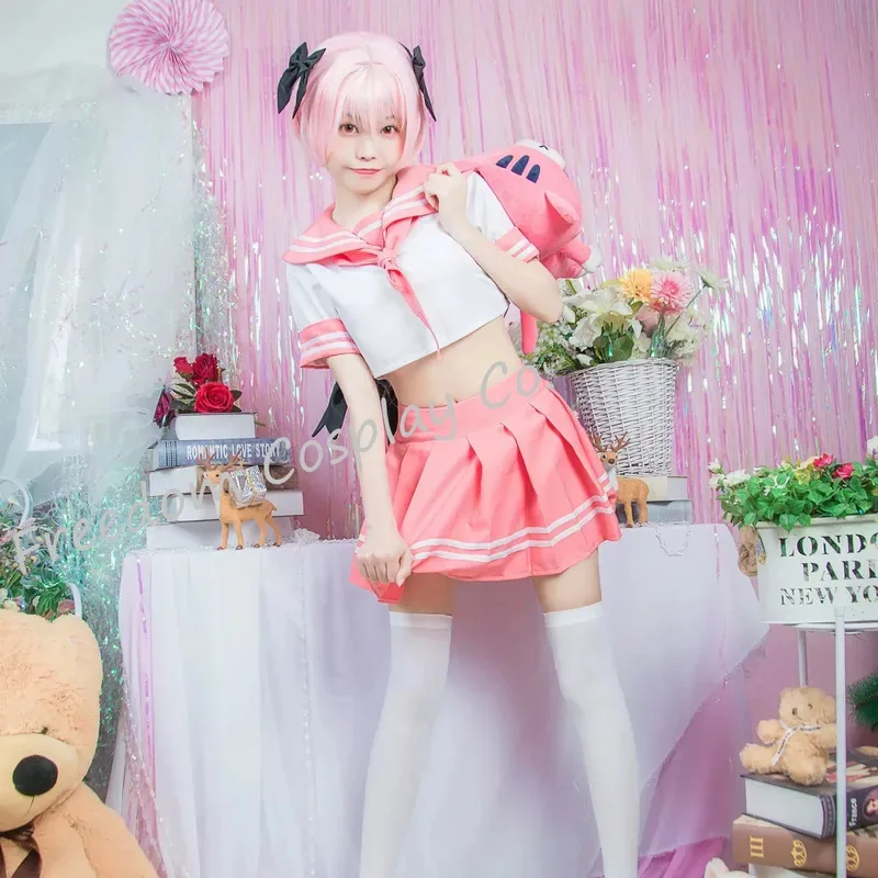 Jeu destin/Apocrypha Astolfo Cosplay Costume Doze guerriers rose perruque JK uniforme jupe Sexy Kawaii Costume DW;3'F,6'T.8'