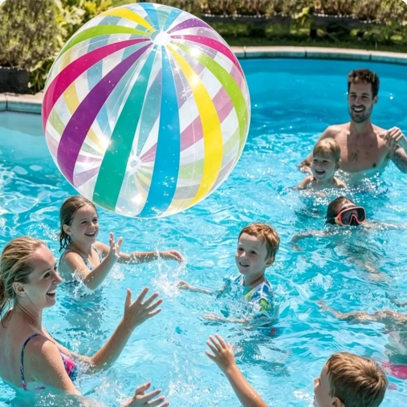27cm Inflatable Beach Ball Colorful Striped Transparent Thick PVC Pool Outdoor Party Water Play Inflatable Ball
