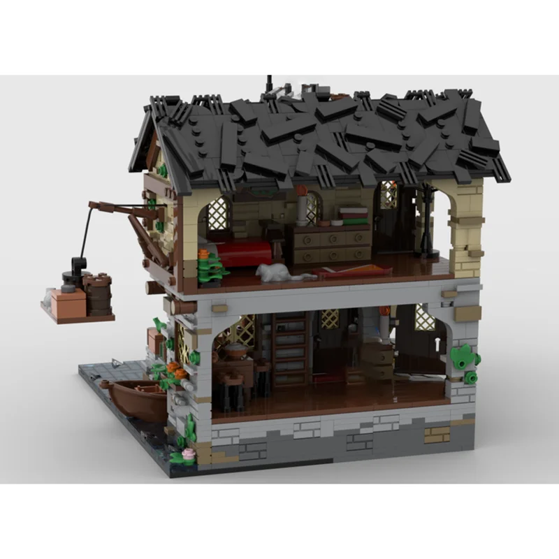 مدينة شارع عرض نموذج Moc قوالب بناء القرون الوسطى هاربور القلعة نموذج التكنولوجيا وحدات DIY المشهد كتلة هدية عيد الميلاد اللعب