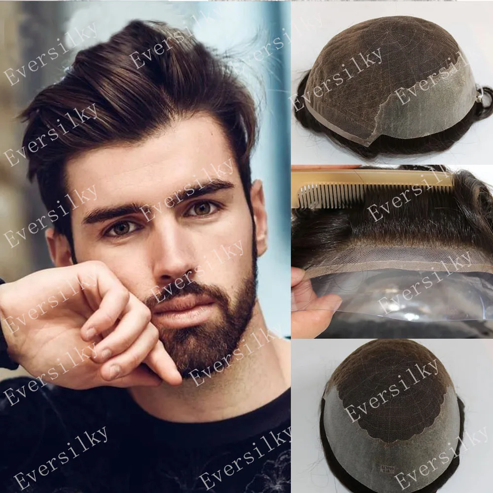 Natural Hairline Super Durable Q6 Mens Toupee Brown Blonde Grey Black Human Hair Wigs Swiss Lace&Thin PU Capillary Prosthesis