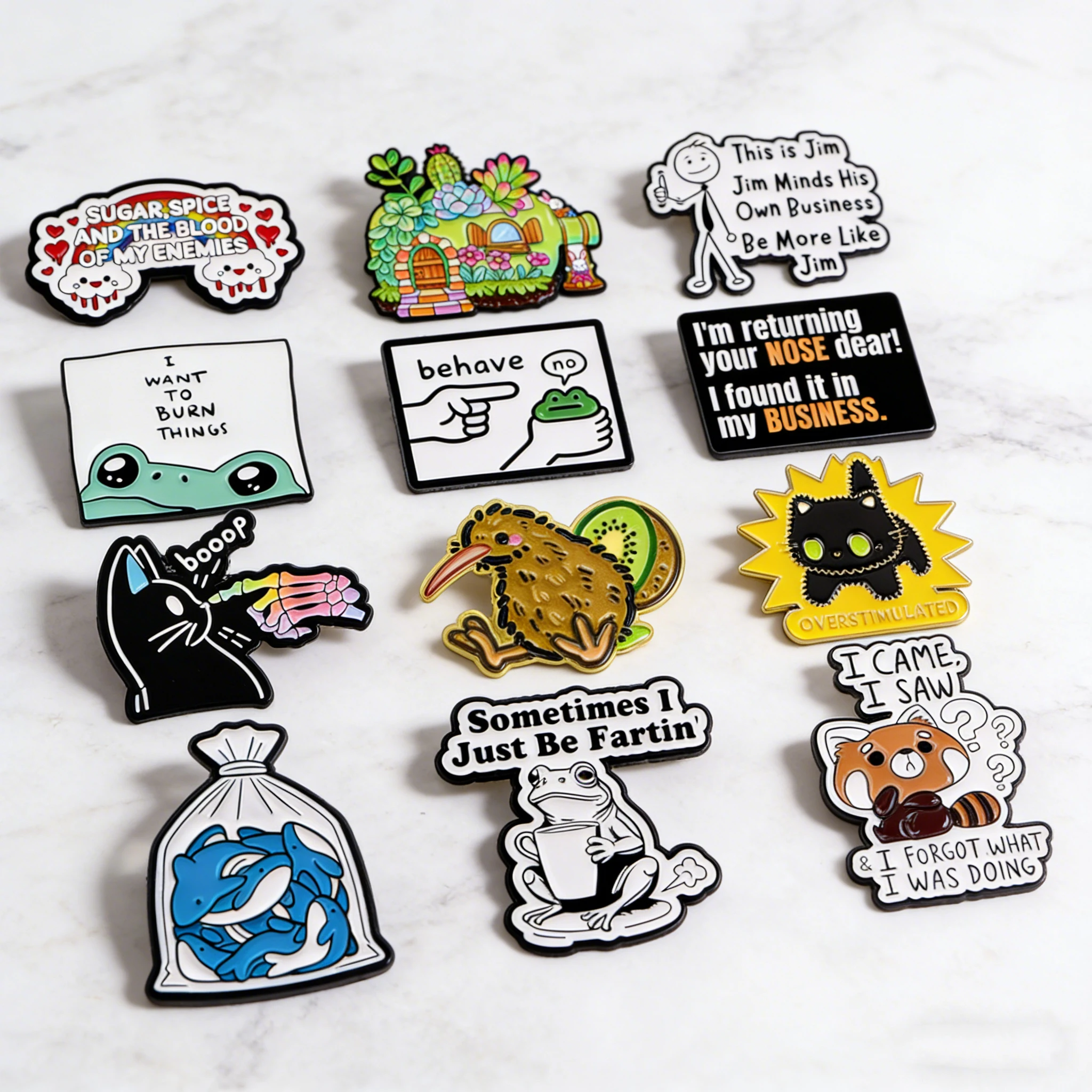 Kawaii Cartoon Frog Enamel Pin Cute Animal Characters Badges on Backpack Funny Cat Brooch Lapel Pins Jewelry Accessories Gifts
