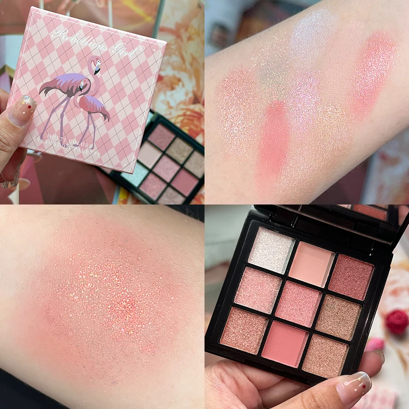 9-Color Pink Eyeshadow Palette Matte Shimmer Nude Rose Makeup Long Lasting For Women Beginner Professional Cosmetics 9Colores