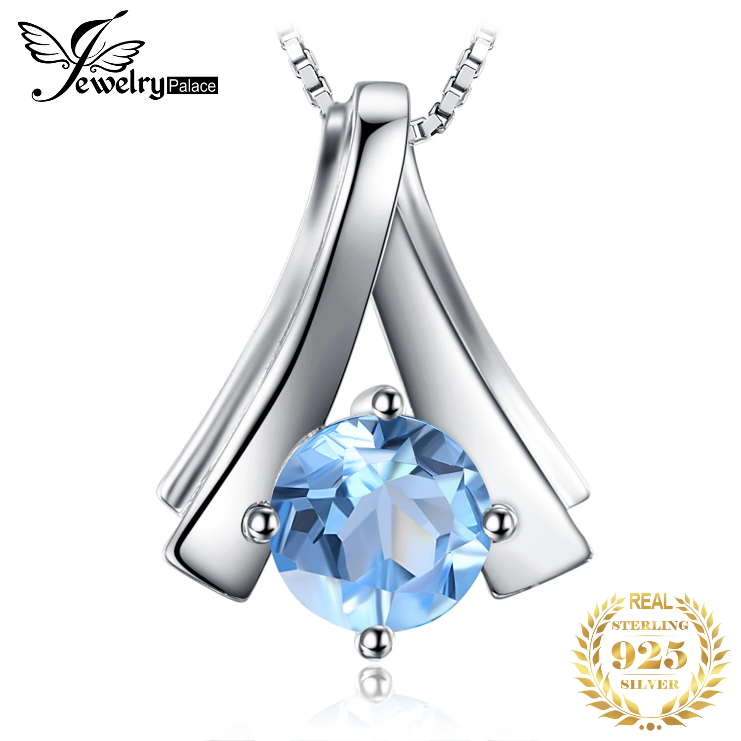 JewelryPalace 1ct okrągły naturalny niebieski topaz 925 srebro naszyjnik dla kobiety bez łańcuszka