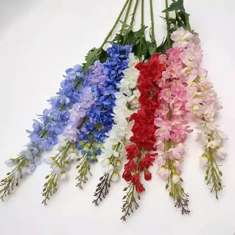 인조 라크스퍼 식물, 101cm 길이, 파란색, 흰색, 보라색, 인공 실크, 참꽃 1 개