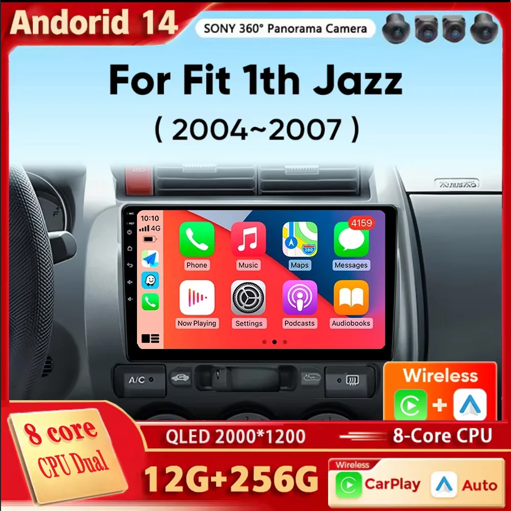 Android 14 Carplay Auto For Honda Fit Jazz City 2003 2004 2005 2006 2007 Car Radio Multimedia Video Player Navigation GPS 4G DSP