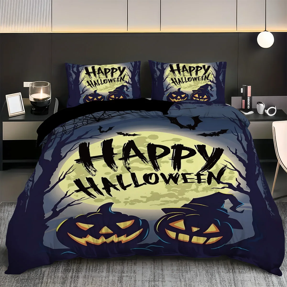 

Halloween Theme Bedding Set 3D Printed Duvet Cover Set Skin-Friendly Single Twin Double Size Halloween Decor Duvet Cover Set