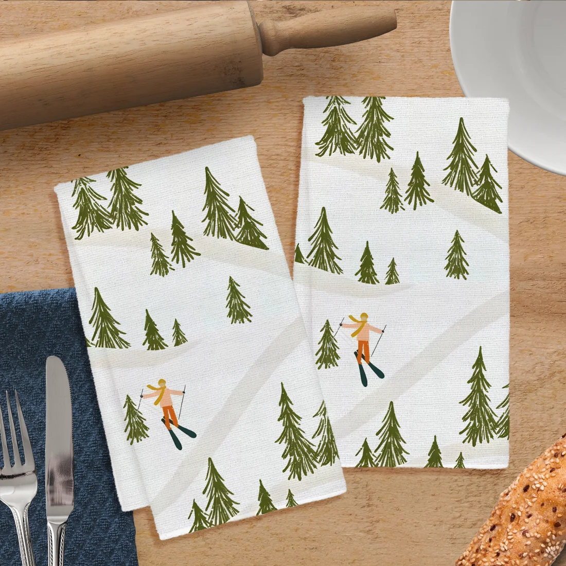 2 قطعة مناشف المطبخ عيد الميلاد الشتاء التزلج فوط مطبخ طبق منشفة طبق للمطبخ عيد الميلاد الديكور 40x60 سنتيمتر #5