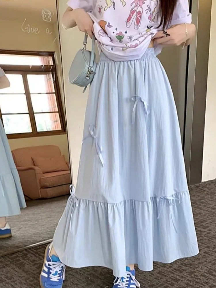 

Модная женская юбка-миди А-силуэта с узлом, свободная, с завышенной талией, стройнящая, длинная, весна 2026, повседневная, элегантная