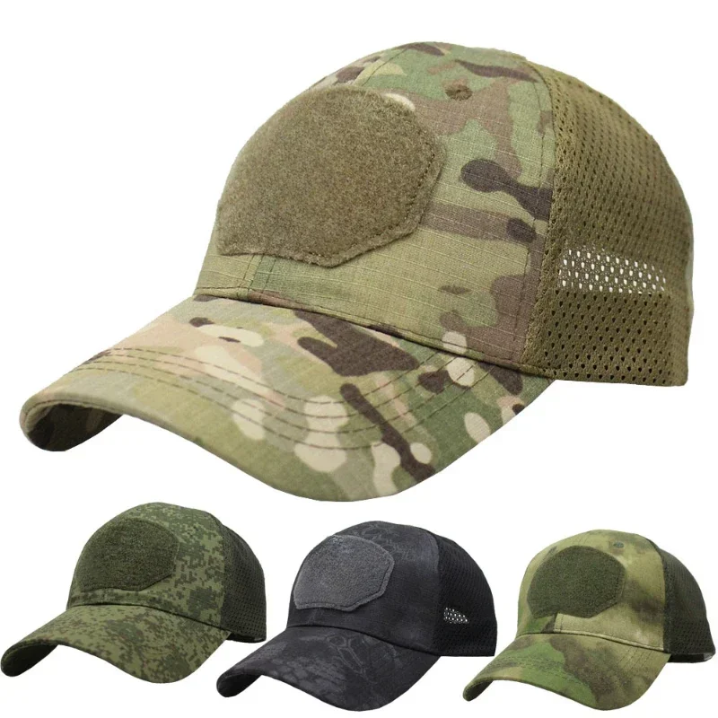 Boné ajustável de camuflagem exterior masculino, malha, tático, airsoft, pesca, caça, caminhada, basquetebol, chapéu snapback, adulto