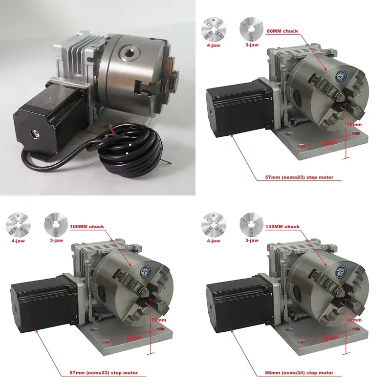 Numerical control router Indexing head Rotating shaft for three-dimensional sculpture 4 axes Tail seat 80 mm Holder 4 chuck