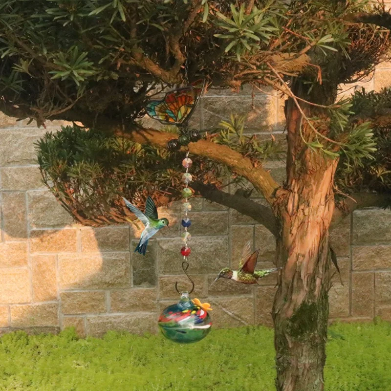 

Charming Wind Chimes Hanging Bird Feeder With Flower Shape Feeding Ports 2 Pcs