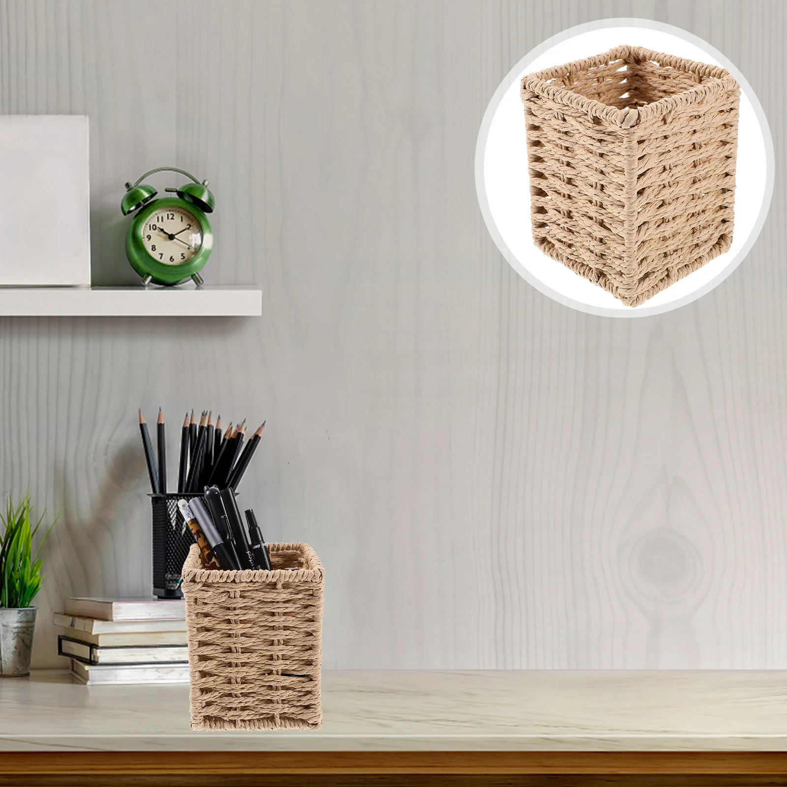 

Rattan Pencil Holder Handmade Wicker Pen Cup Makeup Brushes Holder Woven Vine Storage Baskets Pen Container Box Kitchen