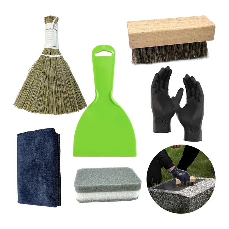 6pcs Headstone Cleaning Kit,Professional Grave Cleaning Kit for , Marble & Stone Graves - Includes Scrub Brushes