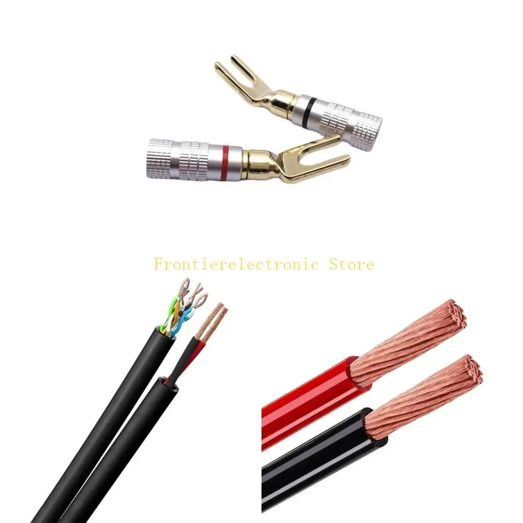 

G8DB 2PCS Gold Plated 4mm Banana Plug Y Spade Speaker Connector High Conductivity